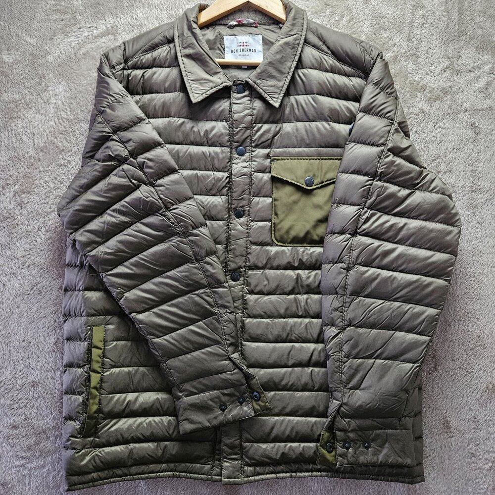 Ben Sherman Quilted Down Jacket Snap Buttons Men's Size XL Lightweight Pocket